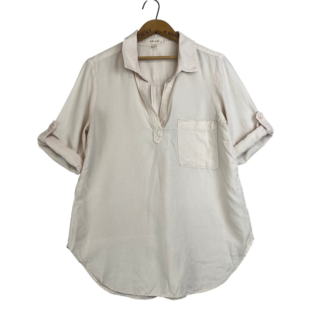 Bella Dahl Linen Blend Popover Tunic Shirt Blush Pink Short Sleeve B2850-874 M